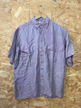Vintage 90s muted mauve dusky rose pure silk short sleeve oversized mens shirt size small